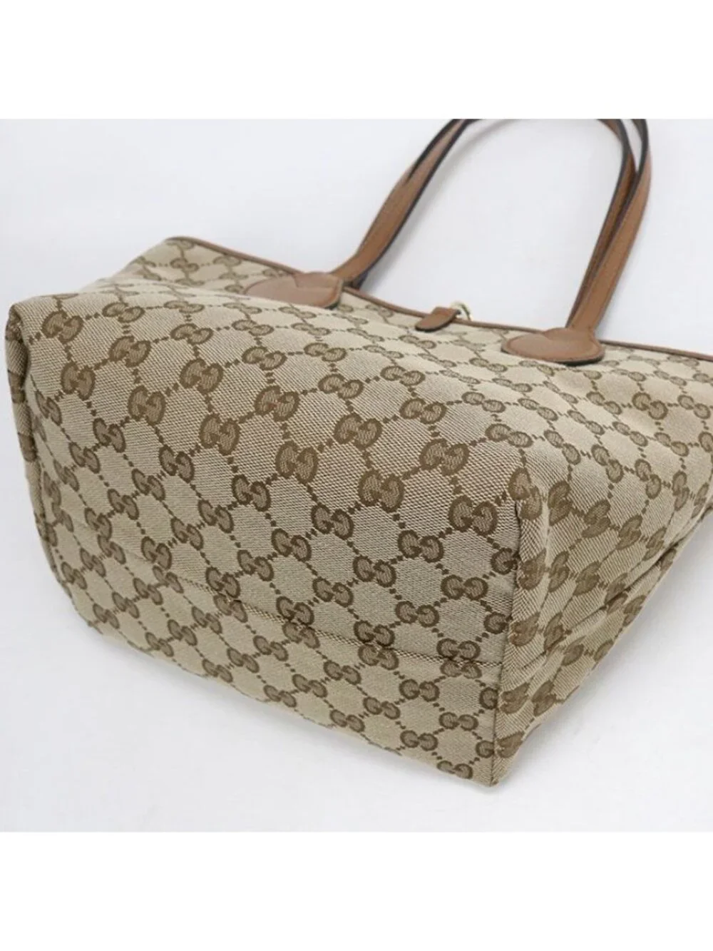 Gucci Reversible Tote Bag Leather GG Canvas
